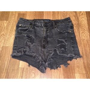 Aeropostale Vintage High Rise Shorty Black Distressed Denim Jean Shorts Size 10